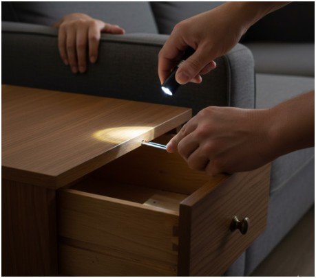 baseboard edges with the flashlight